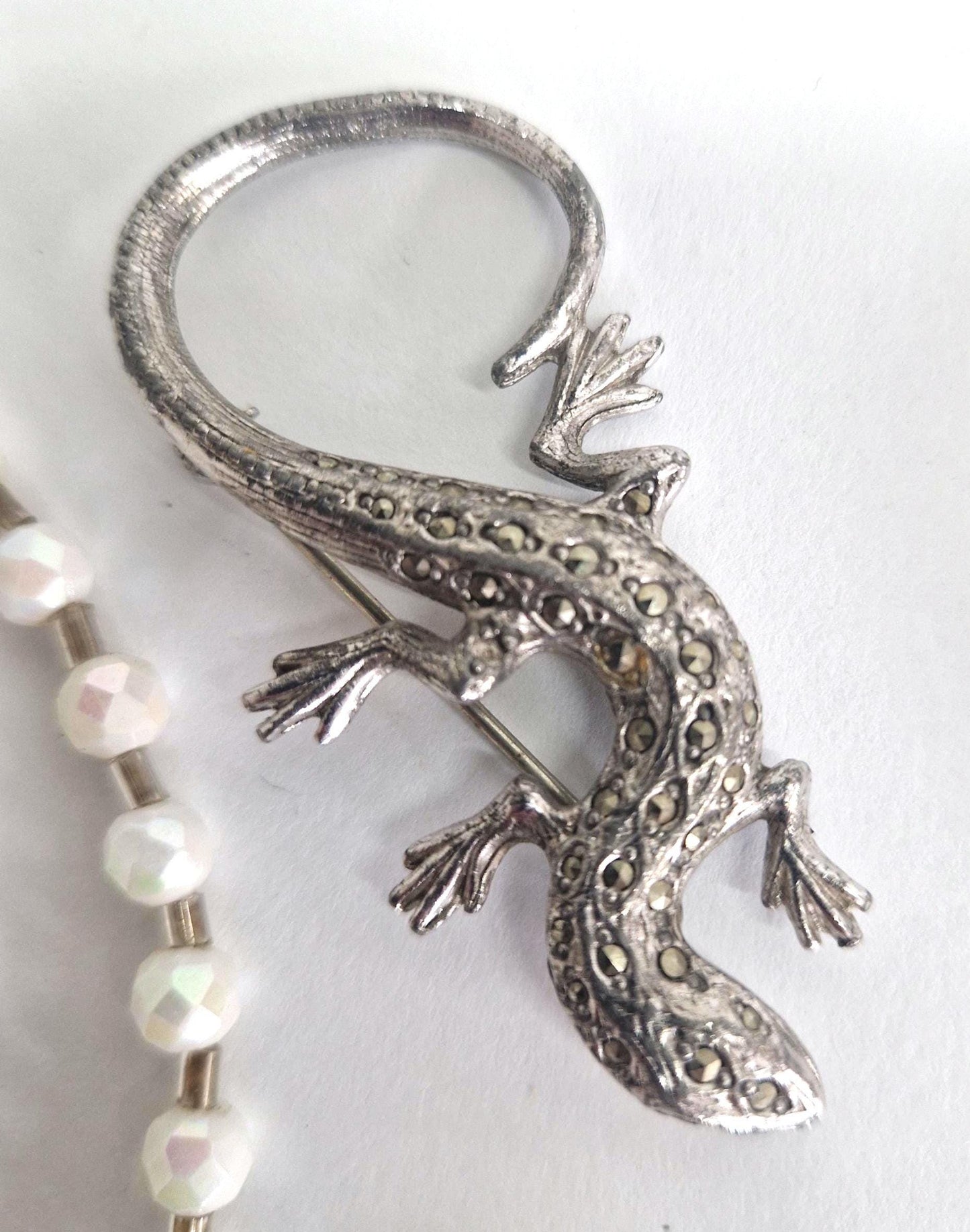 Vintage Jewelry Bundle: Art Deco Ring, Mother of Pearl Choker, Brooches