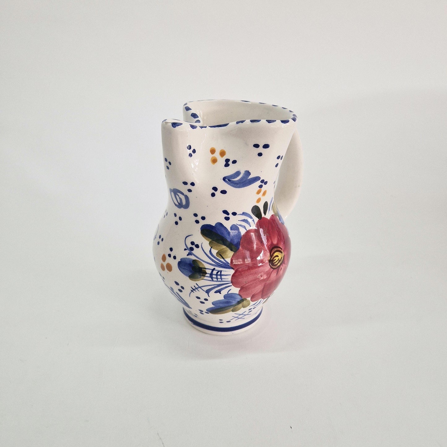 Vintage Benjamin Catalan Milk Jug with Pinched Spout, Hand-painted Flowers and Patterns. c1970s