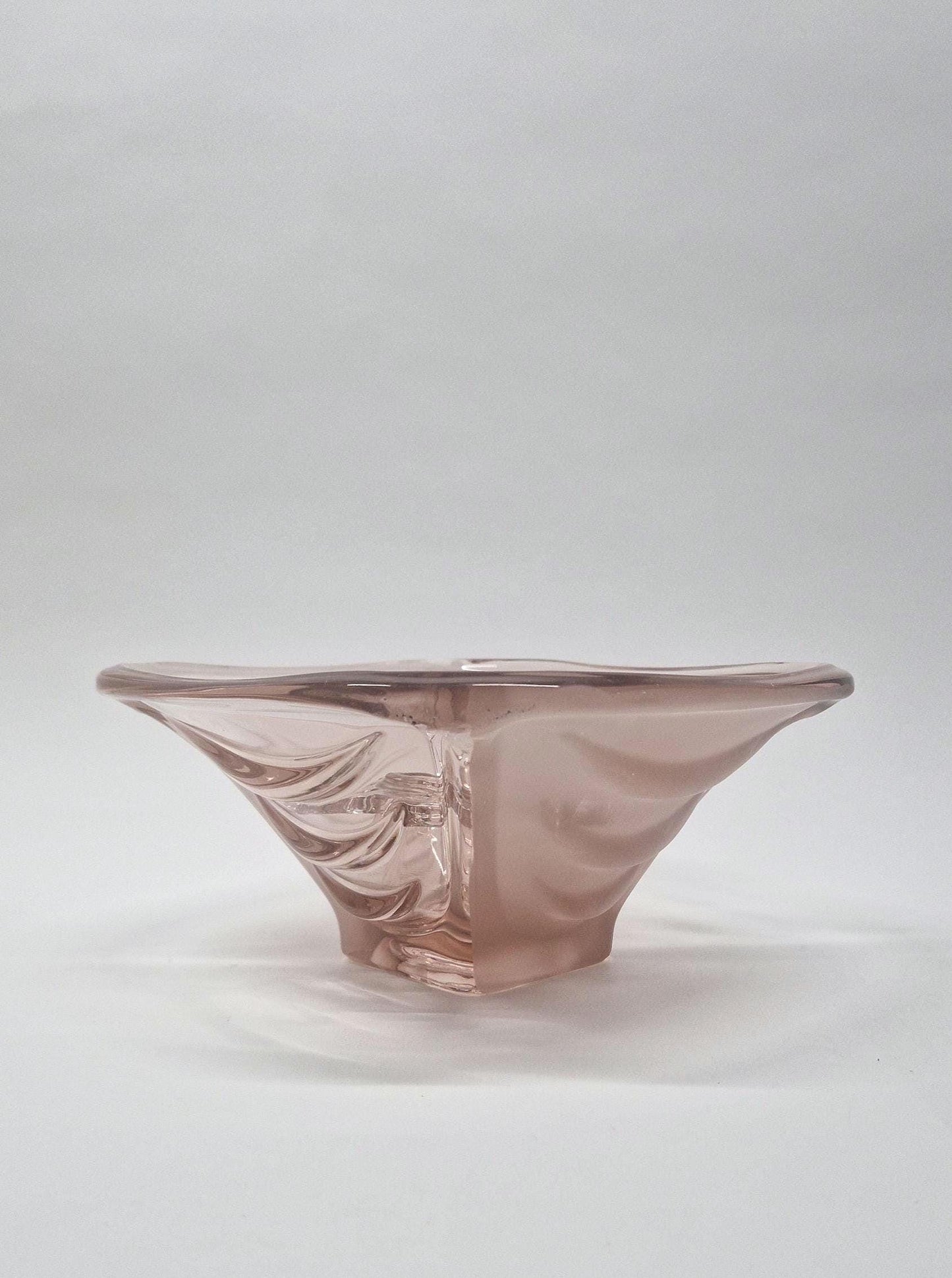Vintage Mid Century Sklo Union Glass Draped Bowl Vase with Glass Frog.  3rd Anniversary Gift.  1960s