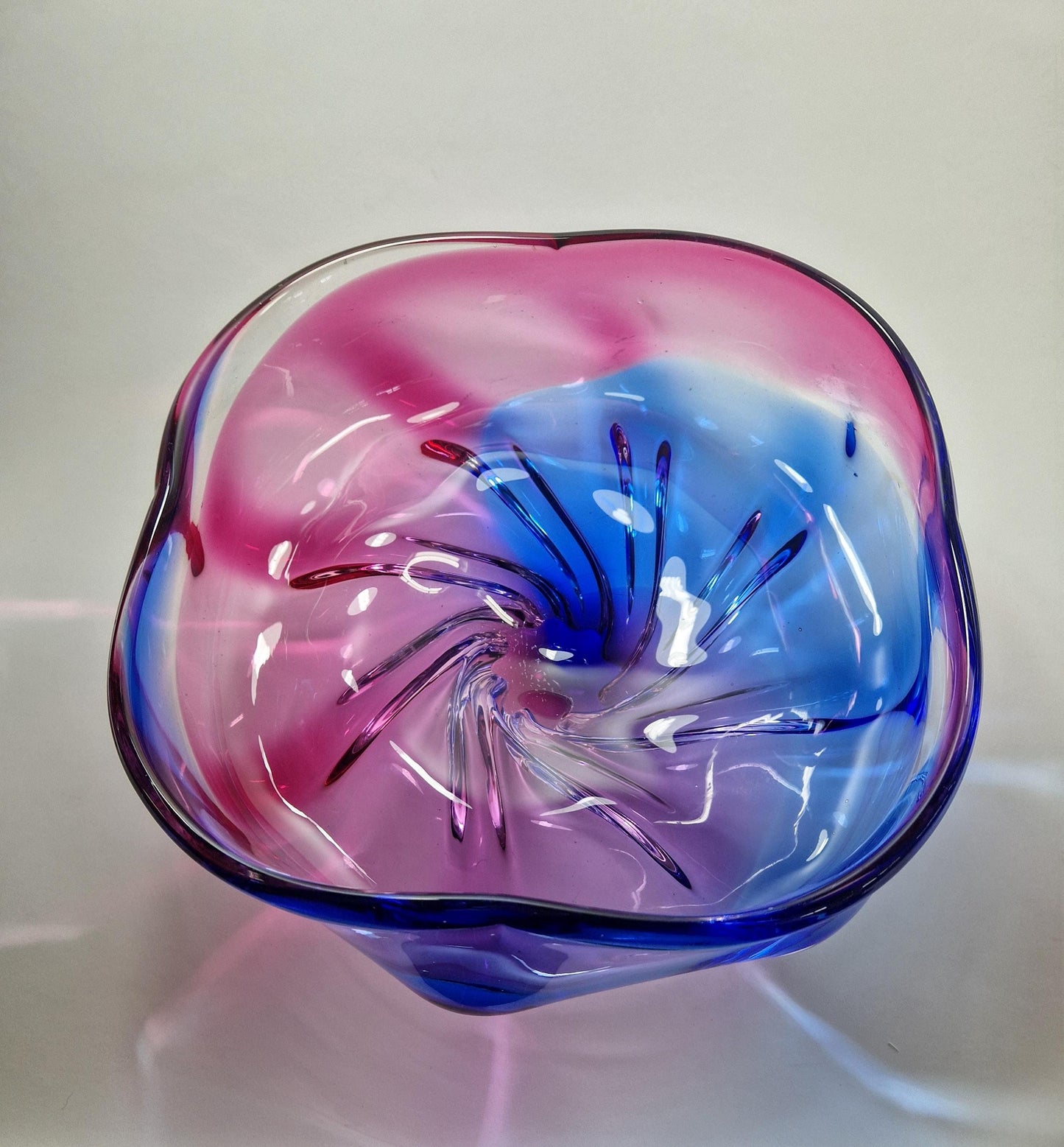 1960s  Magenta and Blue Murano Art Glass Fruit Bowl