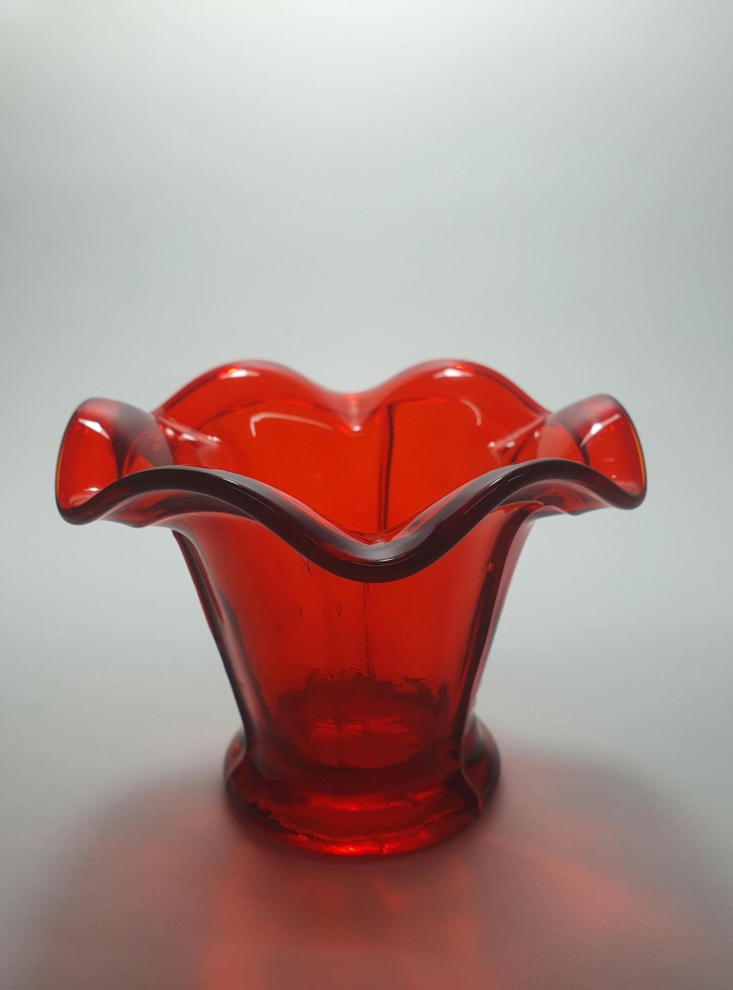 Mid Century Ruby Glass Posy Vase with Frill Rim.  c1960s