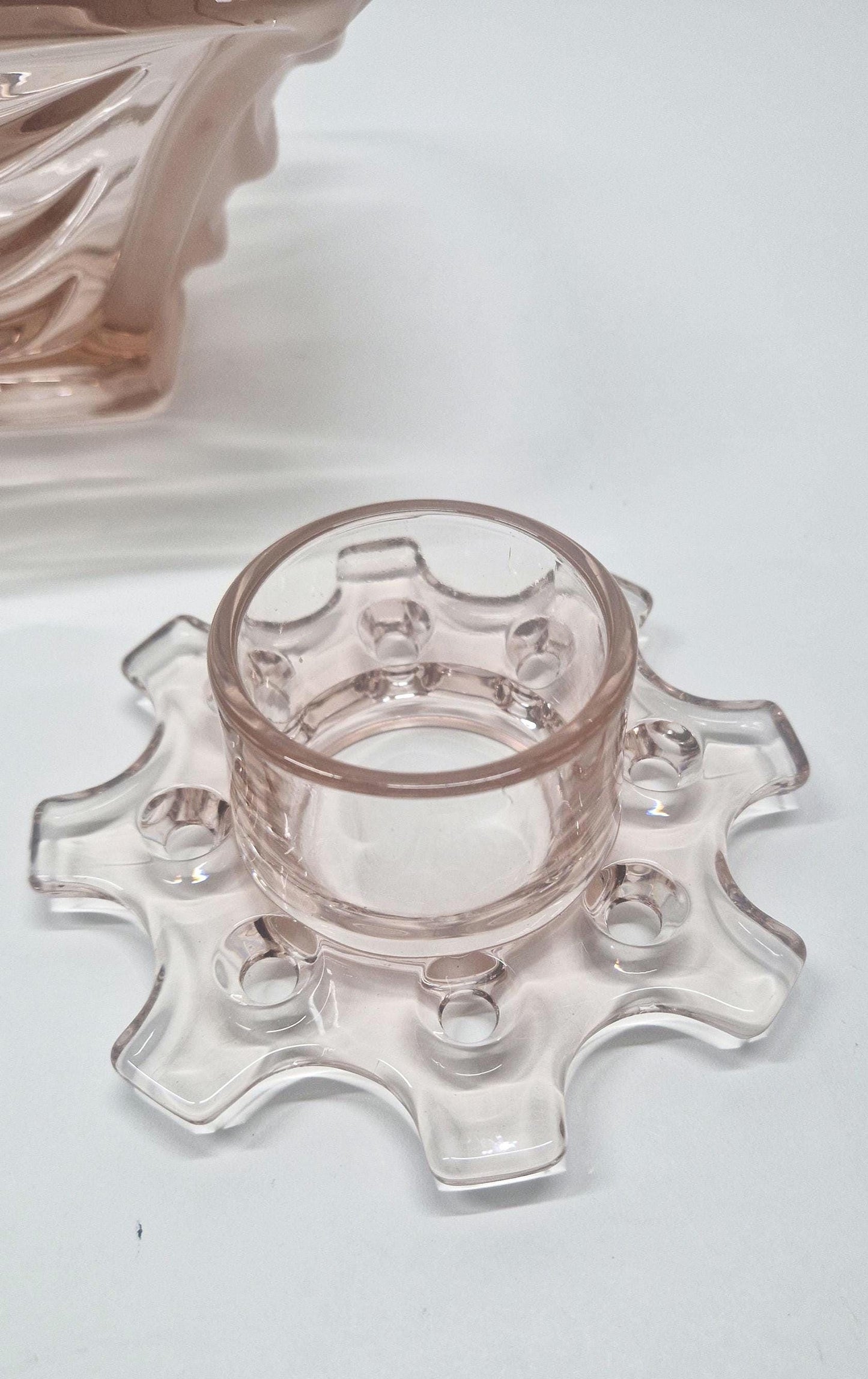 Vintage Mid Century Sklo Union Glass Draped Bowl Vase with Glass Frog.  3rd Anniversary Gift.  1960s