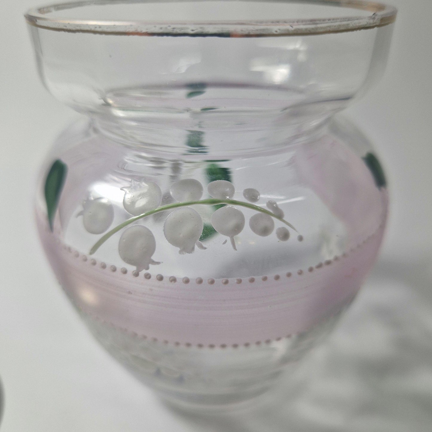 Vintage Lily of the Valley Glass Jam Jar with Silver Lid & Spoon