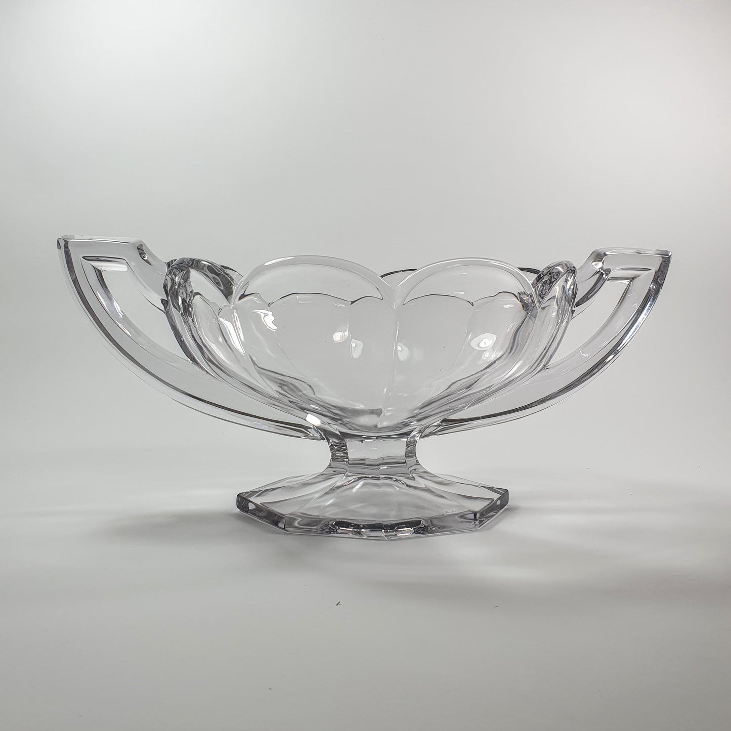 Heavy Clear Glass with a Hint of Purple, Trophy Bowl. Scalloped Rim and Footed. c1980s
