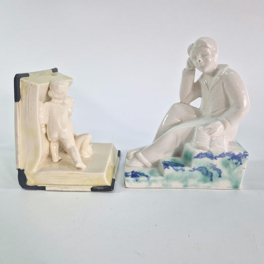 1930s Ornaments.  Jugendstil Children Bookend and German Thinking Man Bookend. Collectibles.  Ideal Stage props.