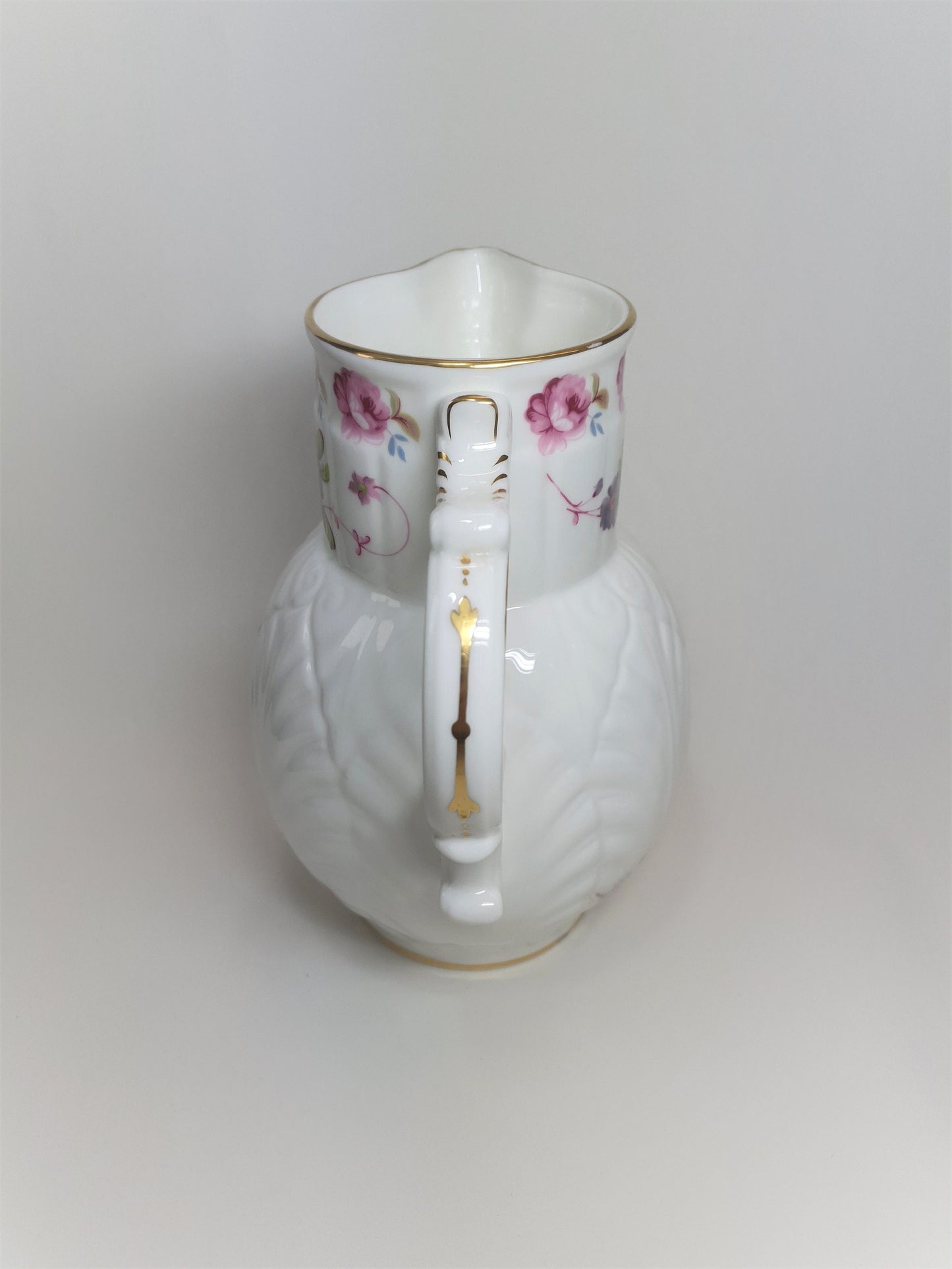 Vintage Coalport Bone China Jug: Mask Head Spout, Floral Design, Gold Rim (c1979)