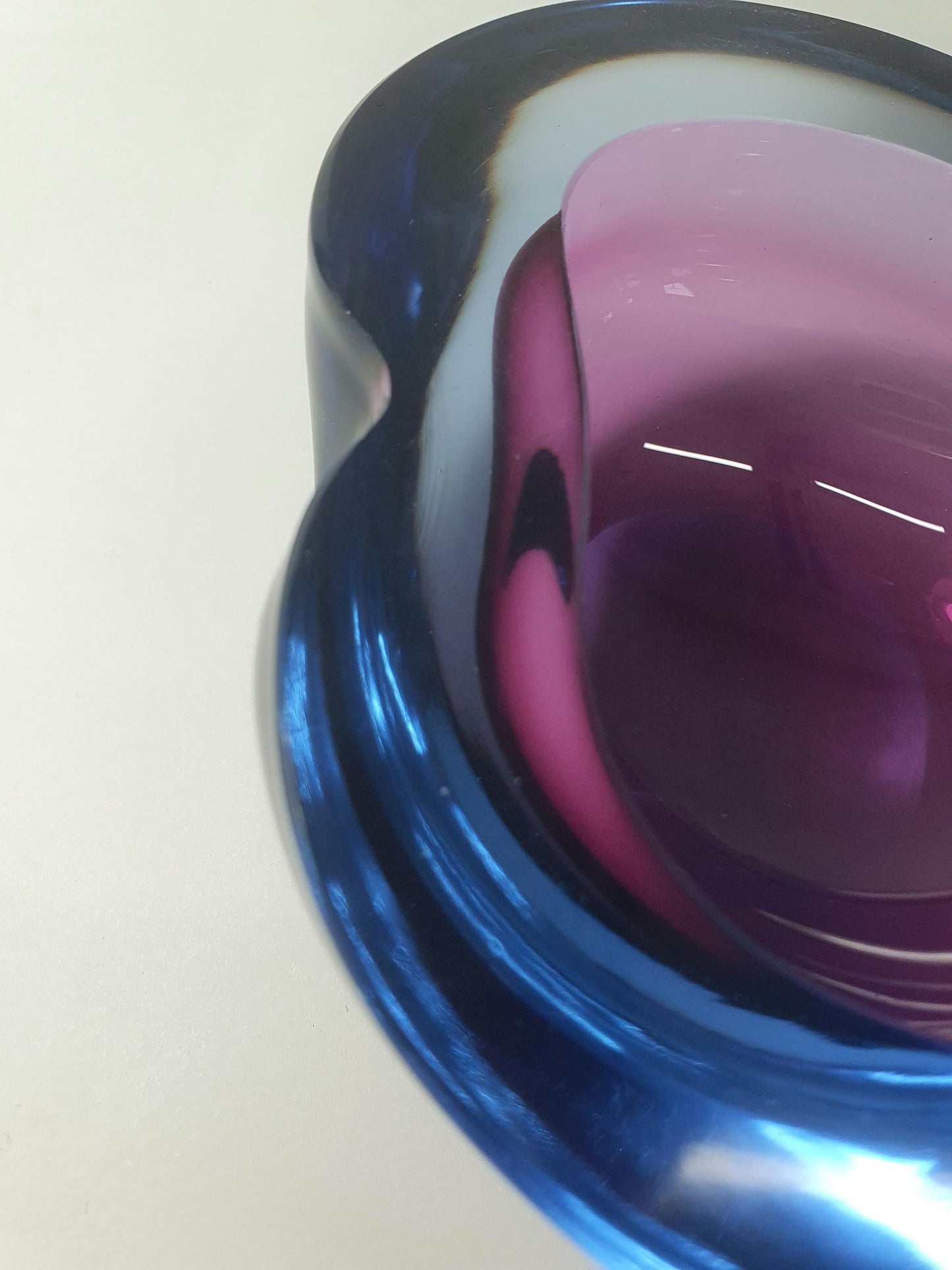 1960s Sommerso Glass Bowl: Vintage Kidney Shape, Pink & Blue Geode