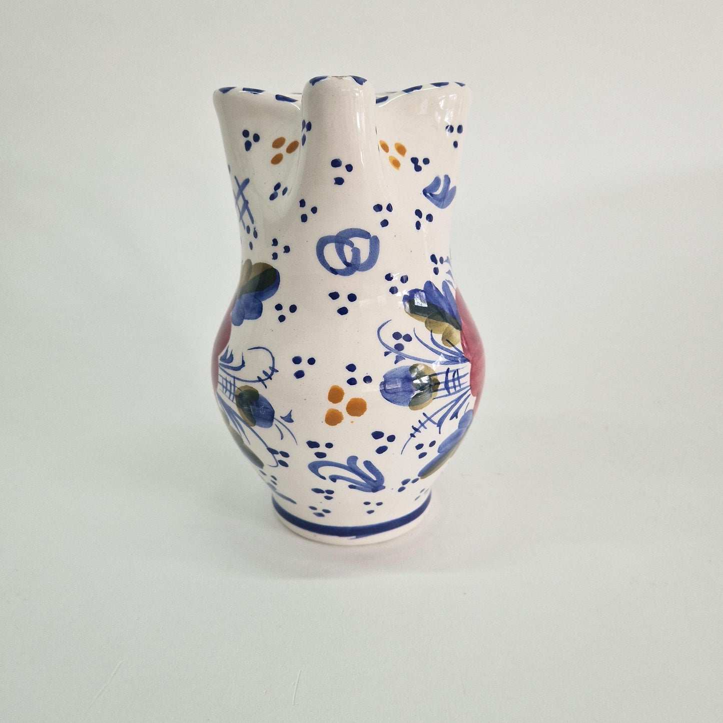Vintage Benjamin Catalan Milk Jug with Pinched Spout, Hand-painted Flowers and Patterns. c1970s