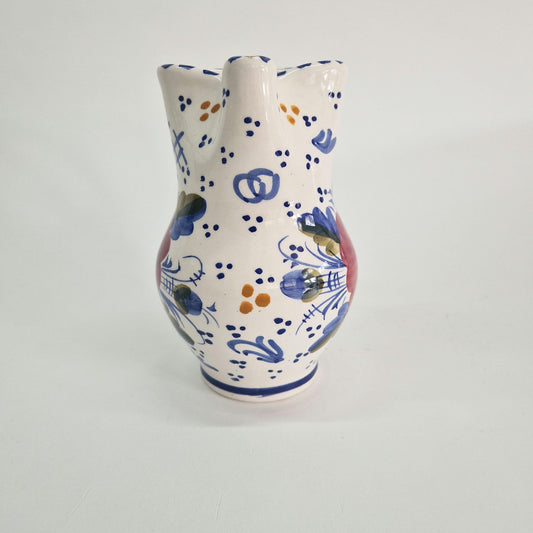 Vintage Benjamin Catalan Milk Jug with Pinched Spout, Hand-painted Flowers and Patterns. c1970s