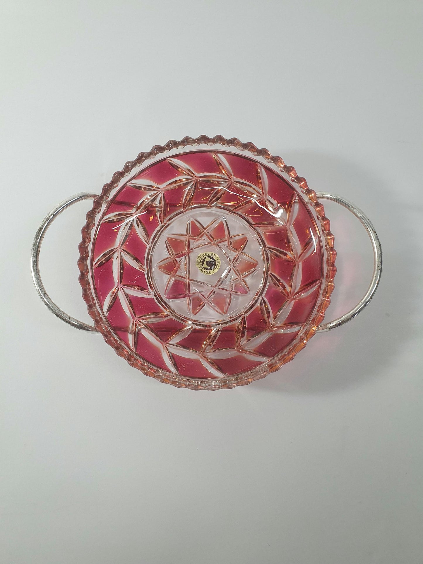 Mid Century Walther Kristallglas Dish with Chrome Serving handles. c 1960/70s