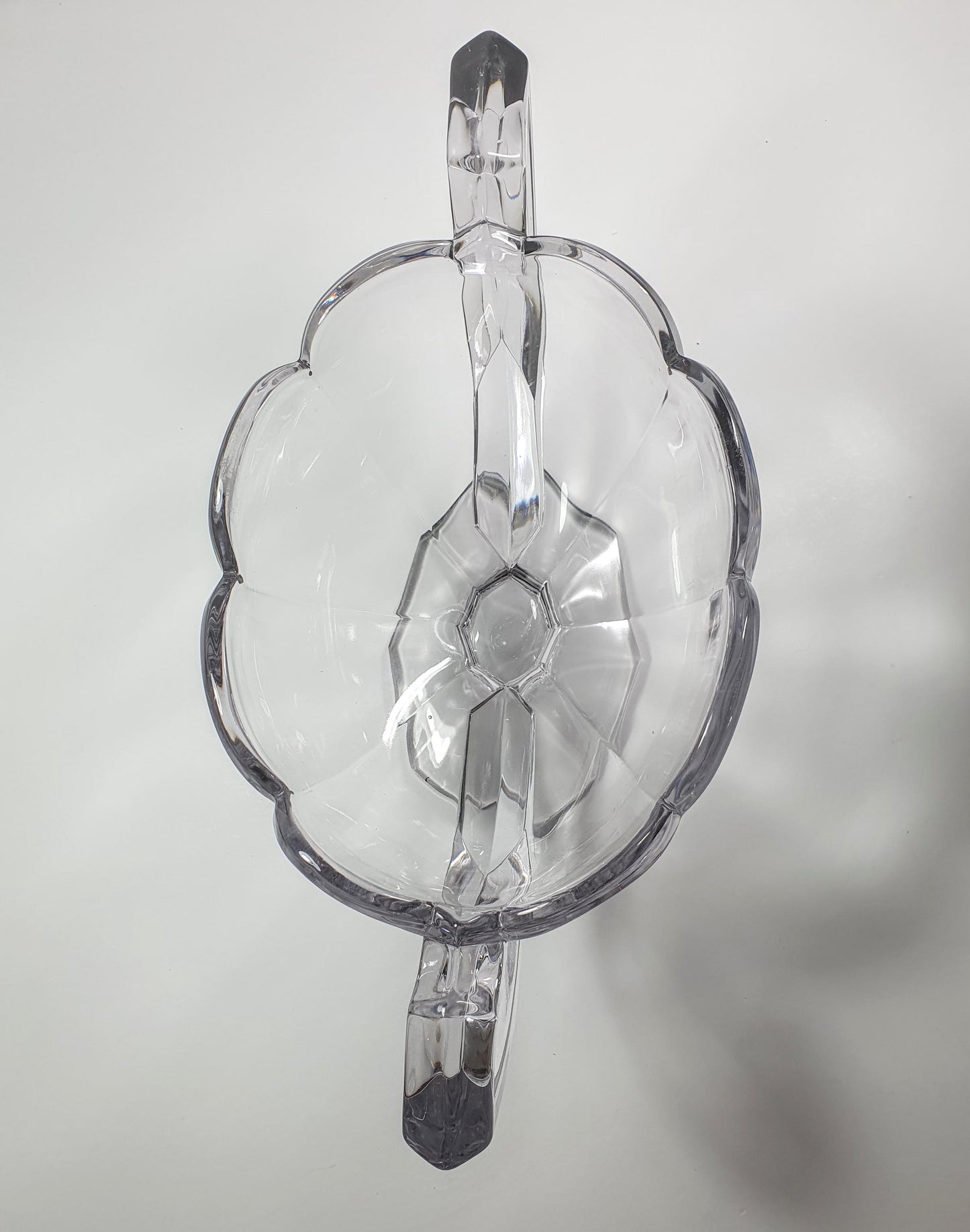 Heavy Clear Glass with a Hint of Purple, Trophy Bowl. Scalloped Rim and Footed. c1980s