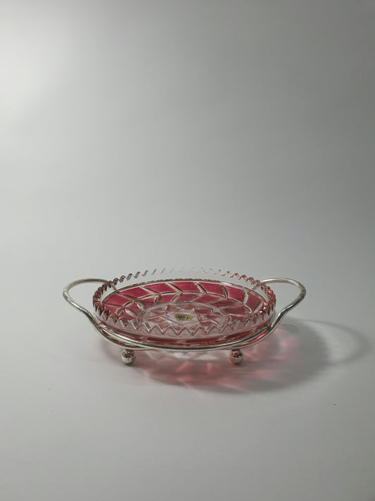 Mid Century Walther Kristallglas Dish with Chrome Serving handles. c 1960/70s