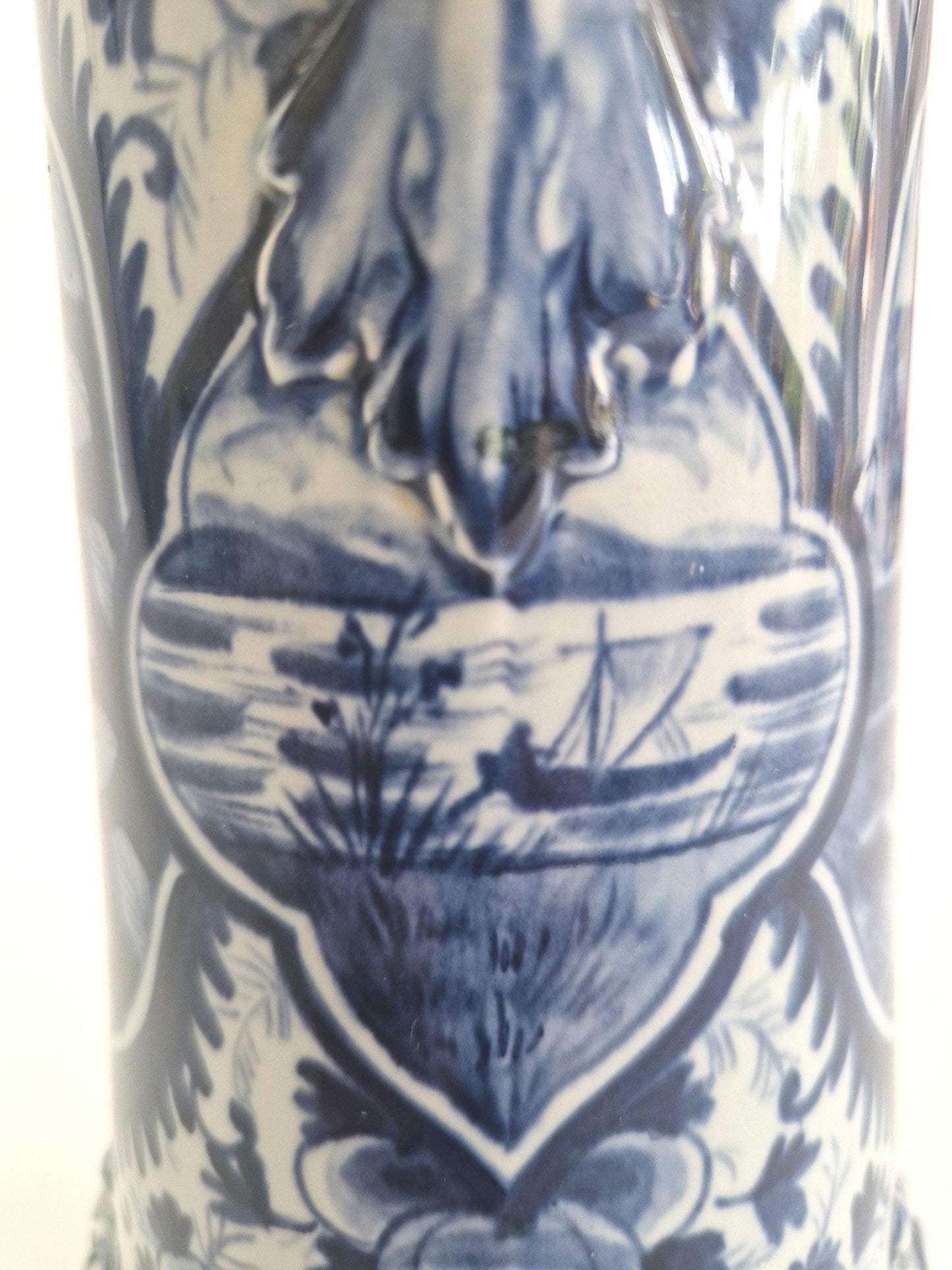 Vintage Blue and White Delft Vase with Handles, signed Digendorf. Hand Painted. c1880