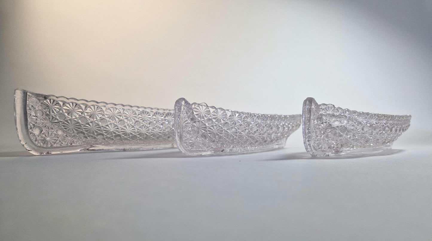 Vintage Art Nouveau Glass Celery Boats: Daisy & Dot Design, Set of 3