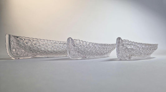 Vintage Art Nouveau Glass Celery Boats: Daisy & Dot Design, Set of 3