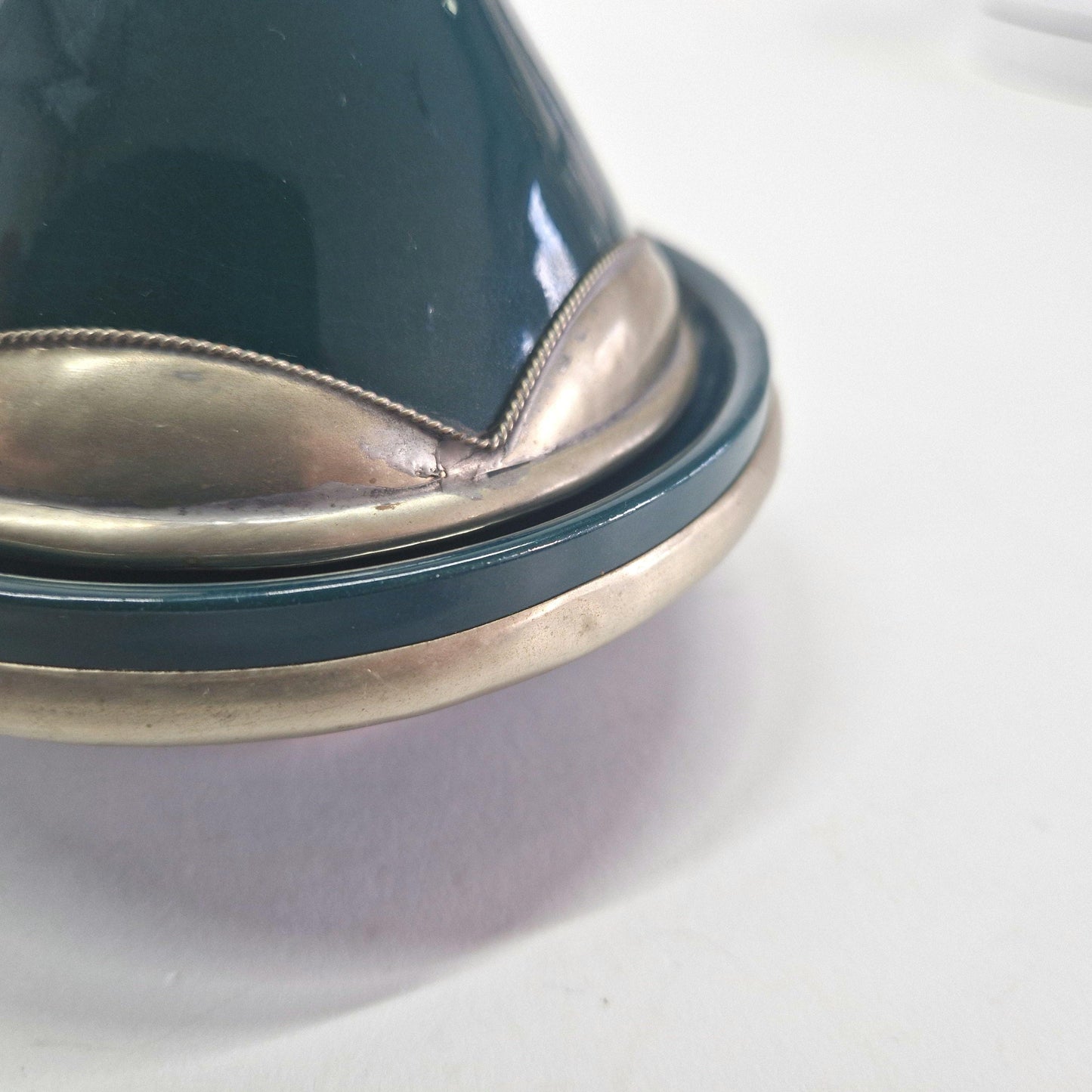 Vintage Forest Green Tagine with metal Embellishment c1980s