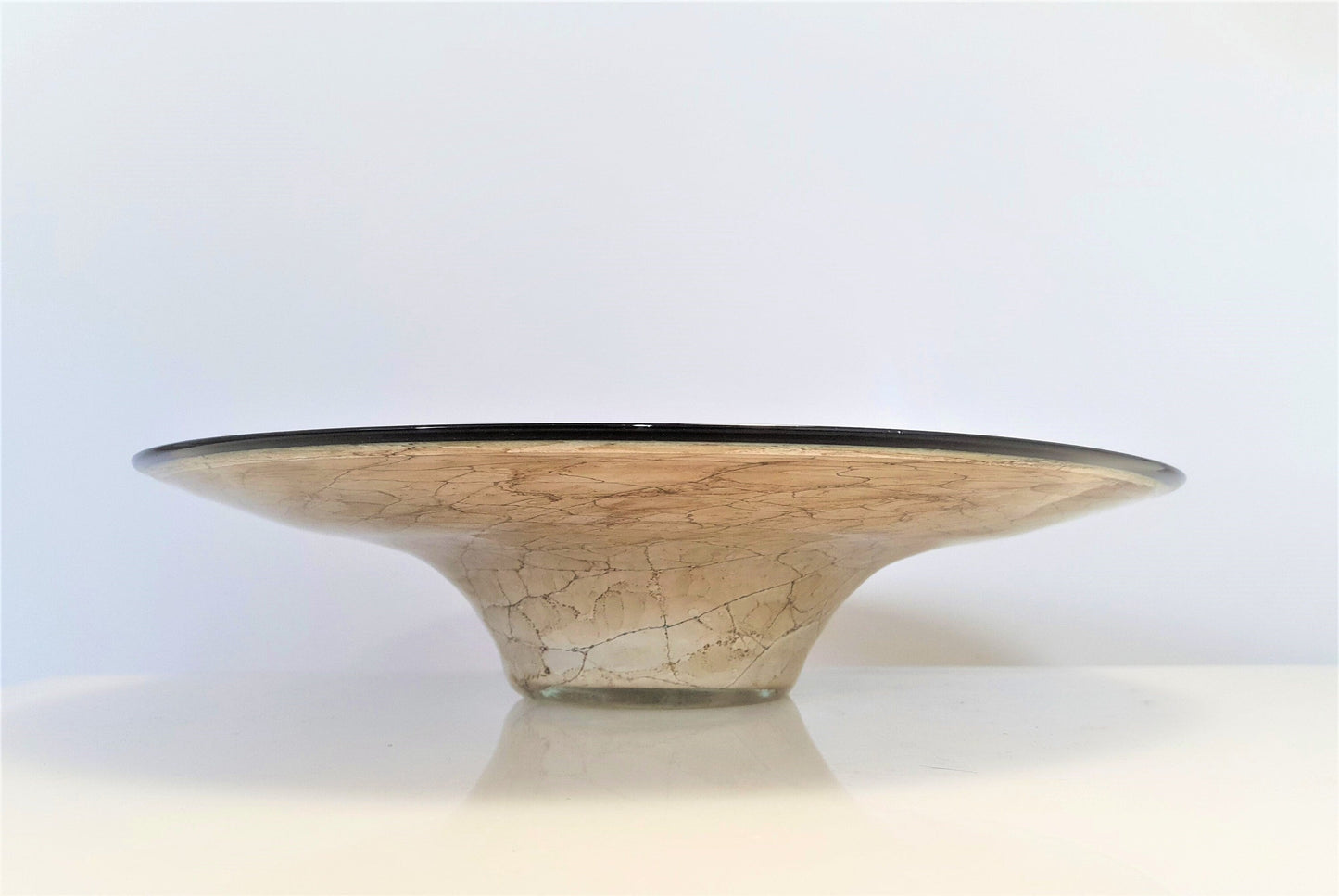 Rare Contemporary Krosno Glass, Marbleised Brown and Cream Flat Bowl by Jozef Jankowski c1980