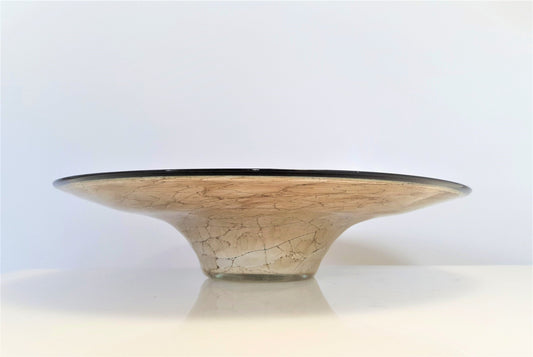 Rare Contemporary Krosno Glass, Marbleised Brown and Cream Flat Bowl by Jozef Jankowski c1980