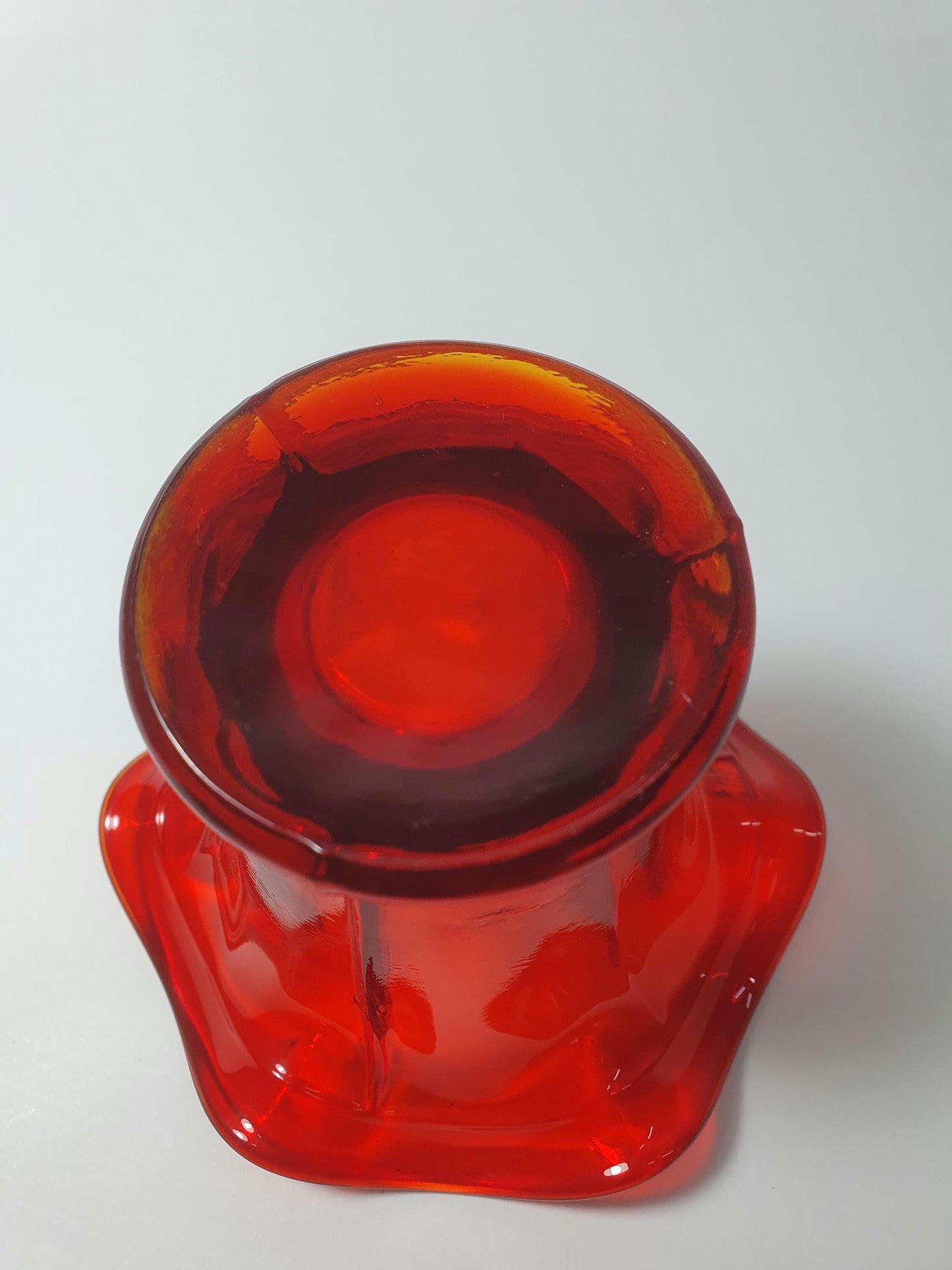 Mid Century Ruby Glass Posy Vase with Frill Rim.  c1960s