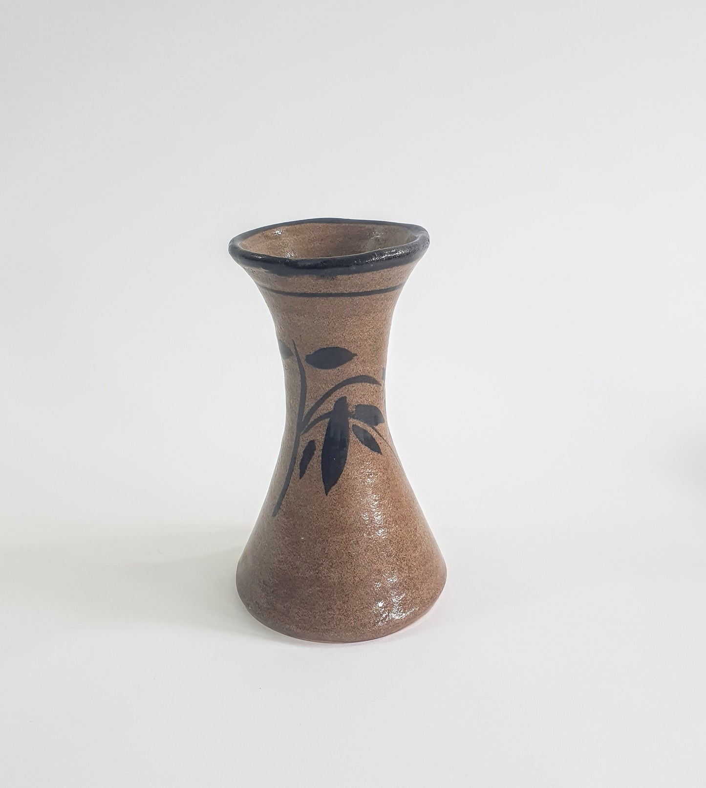 Vintage Jeremy Leach Tenmoku Pottery Vase: Moorlands Brown Leaf Design