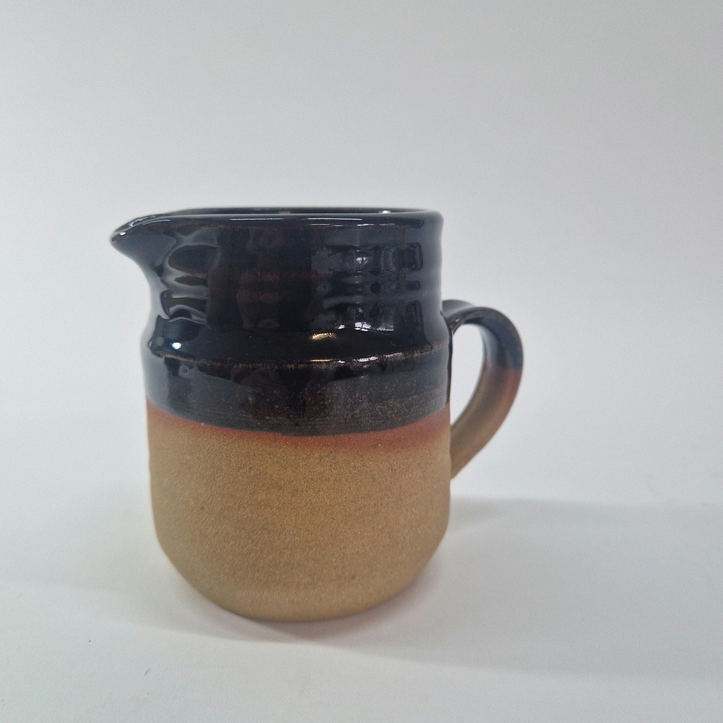 Vintage Rustic Milk Jug and Sugar Bowl. Hand Thrown and Rockingham Glaze. Mid Century