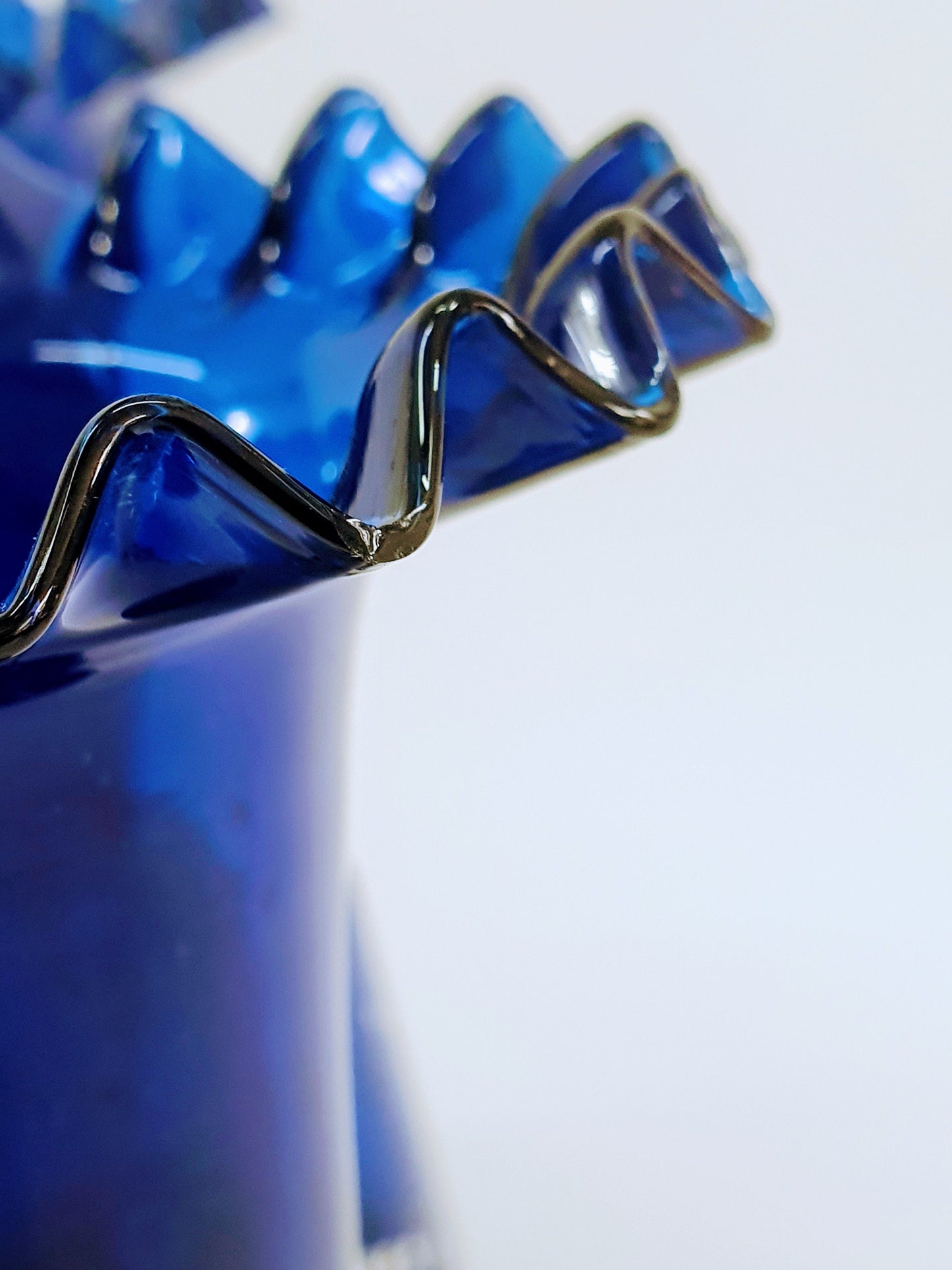Pair of  Art Nouveau Bristol Blue Vases with Lily of the Valley flowers. 1890-1910
