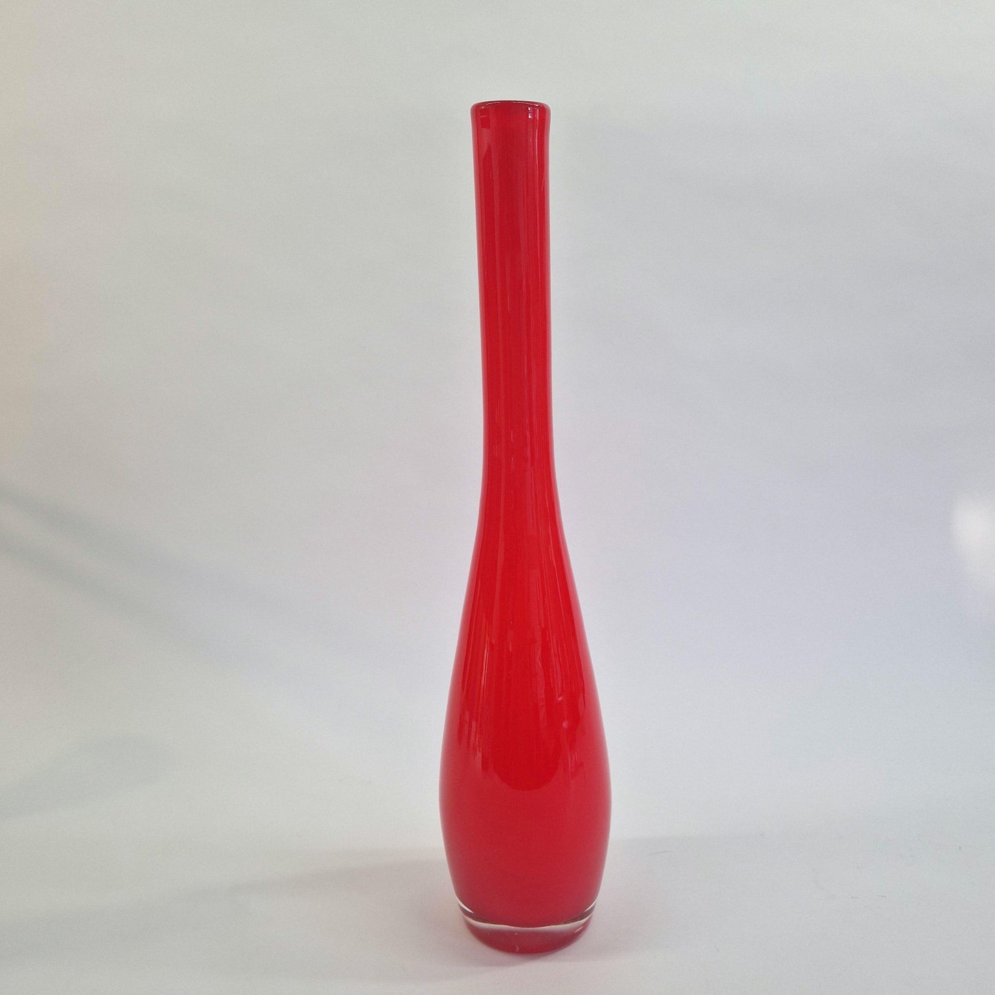 Tall Red Opaque Glass Vase: Mid-Century Murano Art Glass