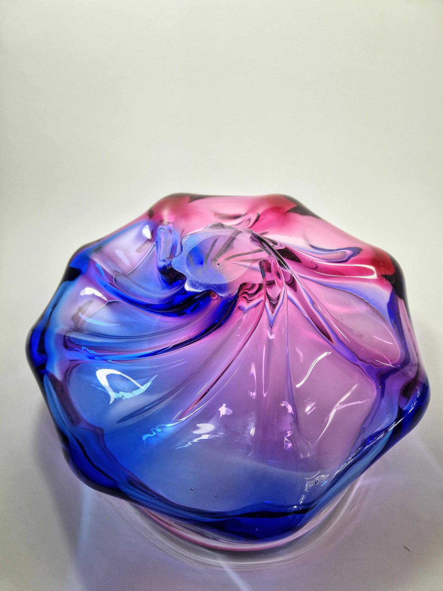 1960s  Magenta and Blue Murano Art Glass Fruit Bowl