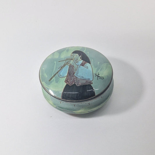 Vintage Italian Ceramic Jewellery Box with Lid, Hand-Painted. Pottery Signed. c 1985-90