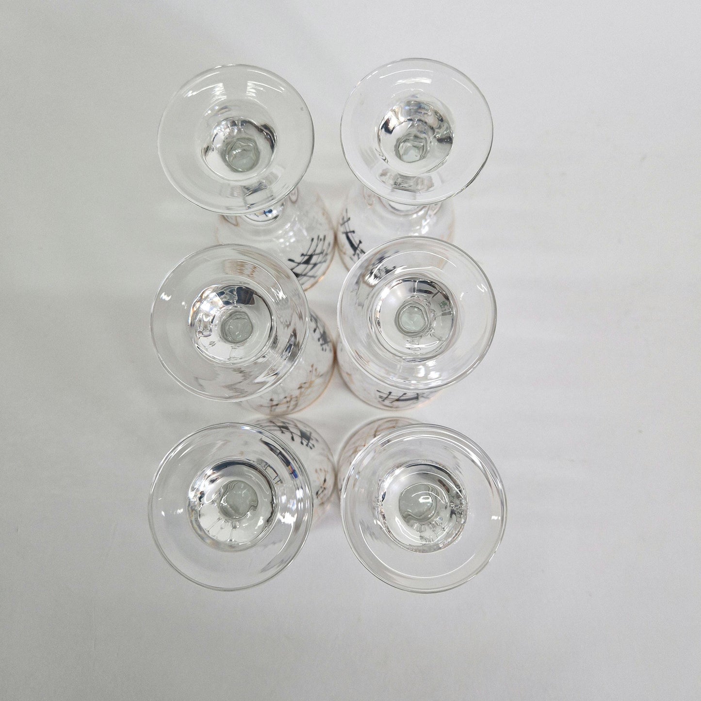 Vintage Set of 6, Atomic Gold and Black Wine Glasses. c1950-60s