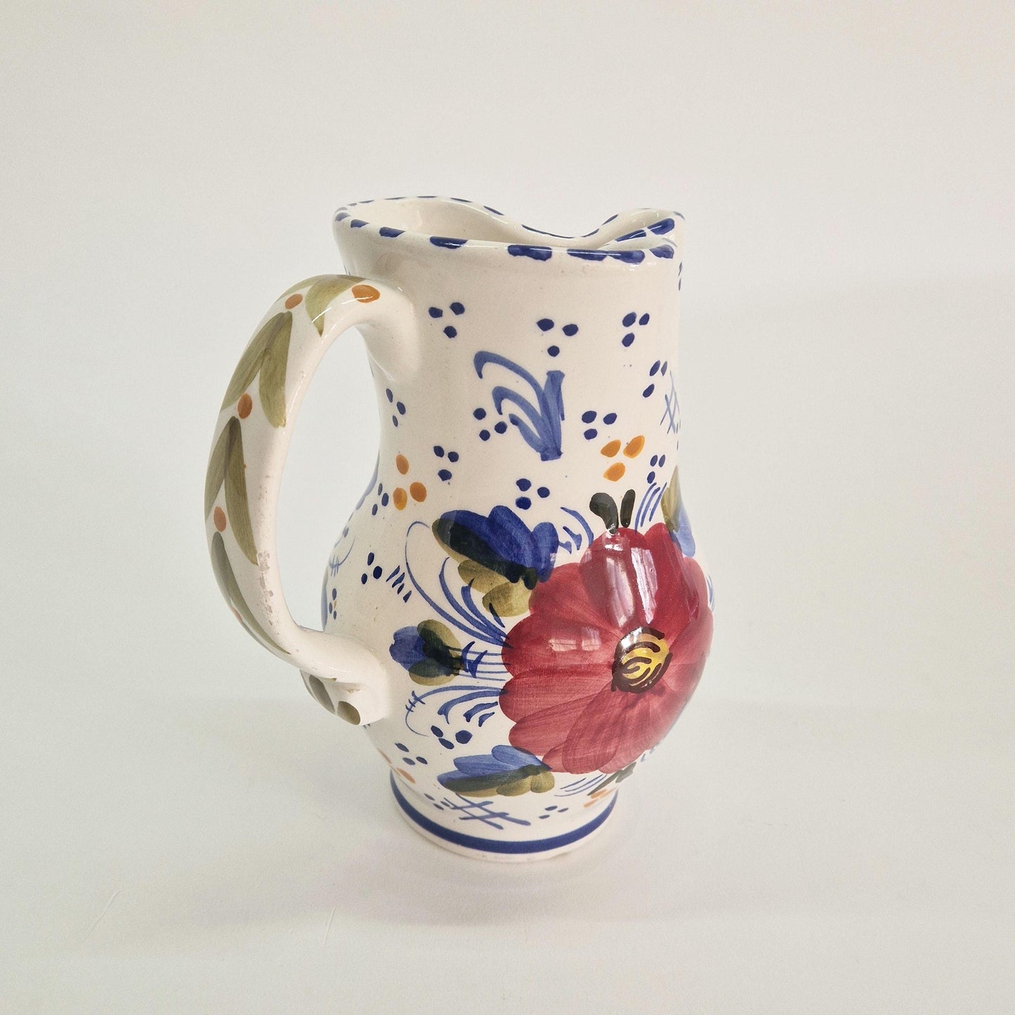 Vintage Benjamin Catalan Milk Jug with Pinched Spout, Hand-painted Flowers and Patterns. c1970s