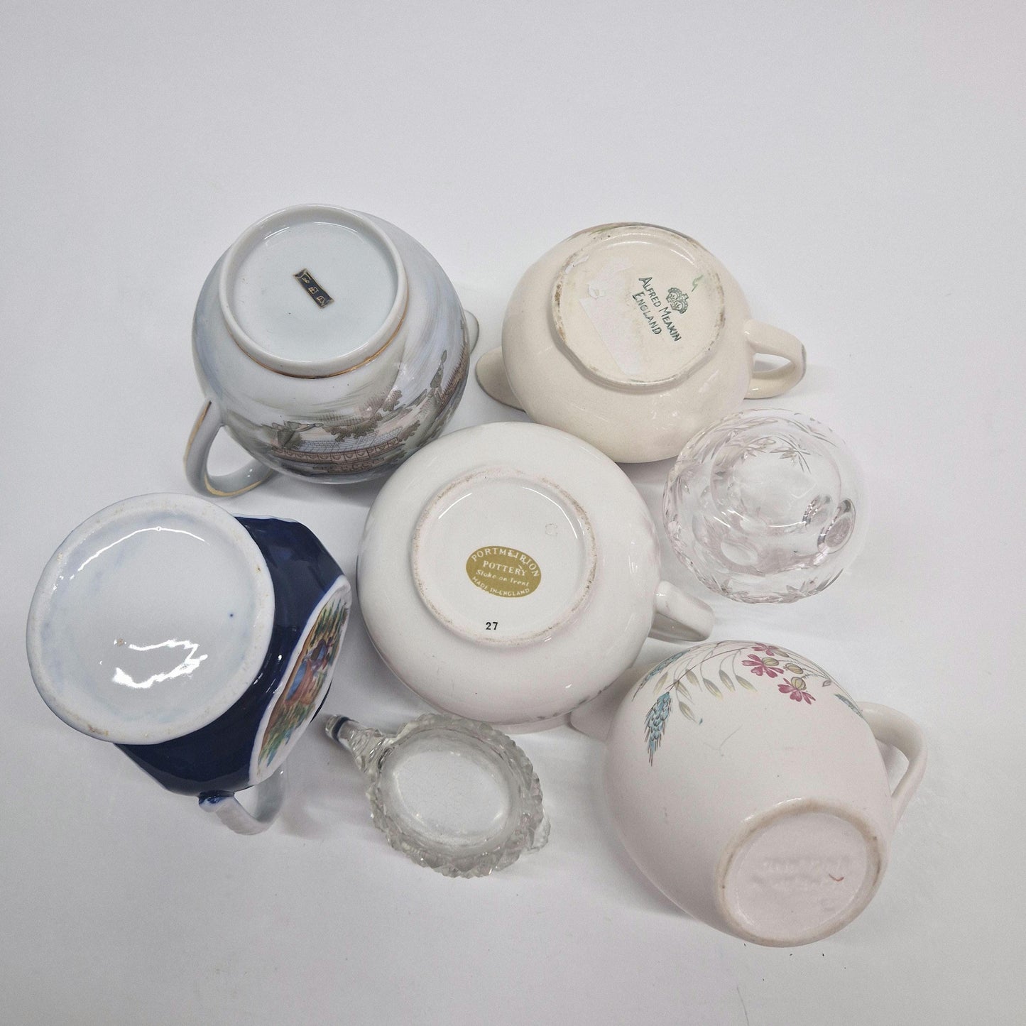 Motley Crew of 6 Creamers and 1 Portmeiron Soup Bowl. 1900-70s