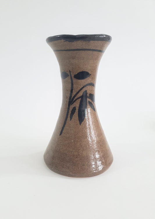 Vintage Jeremy Leach Tenmoku Pottery Vase: Moorlands Brown Leaf Design