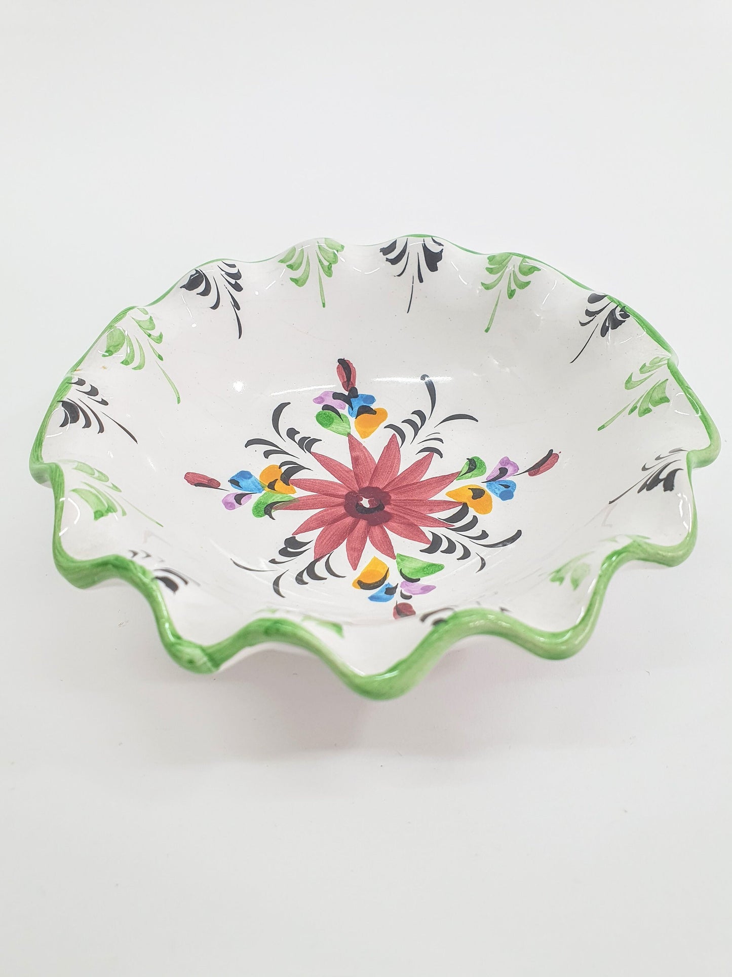 Vintage Trinket Dish with Flowers from Vestal Pottery, Portugal. c1980's