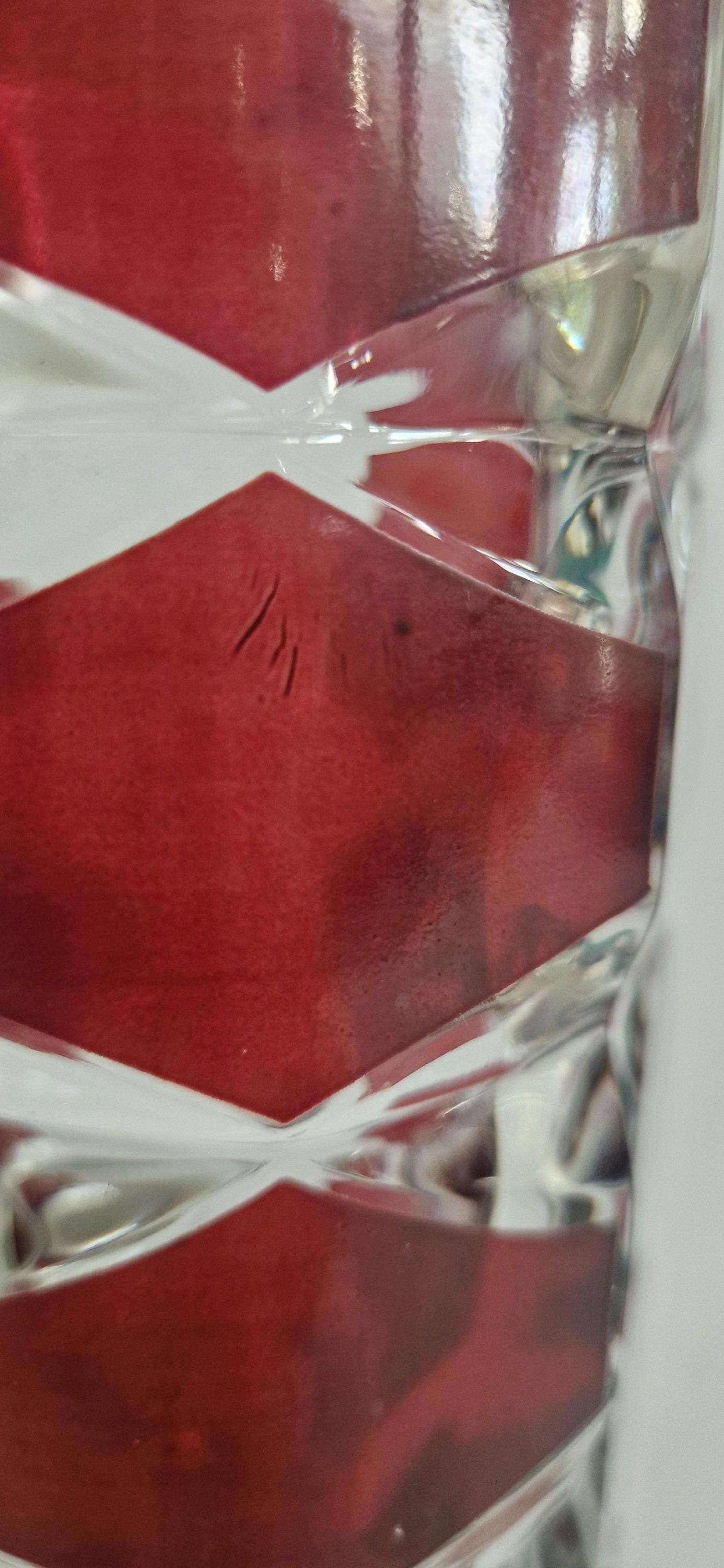 Large Mid Century Red and Clear  Art Glass Vase. JG Durand, France. c1960s
