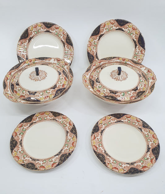 Vintage Myott  'Corona' 2 Tureens, 6 Side Plates, 5 Starter Plates. 1930s
