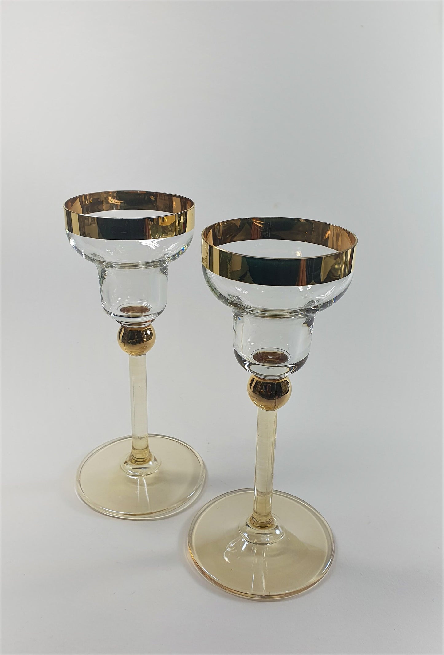 Vintage Glass Candle Holders: Margarita Style with Gold Rim, Pair