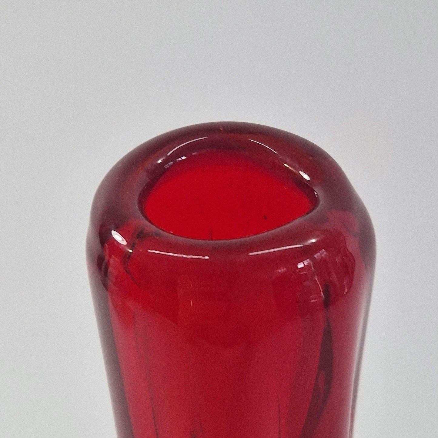 Vintage Solifleur Glass Vase. Twisted Stretch Cased Glass with Elephant Foot. Mid Century Modern.