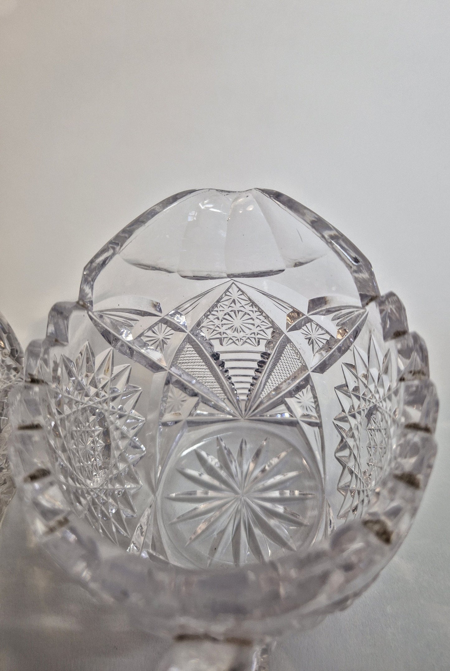 Vintage Hobstar Crystal Glass Sugar Bowl and Creamer. c1900-1920s