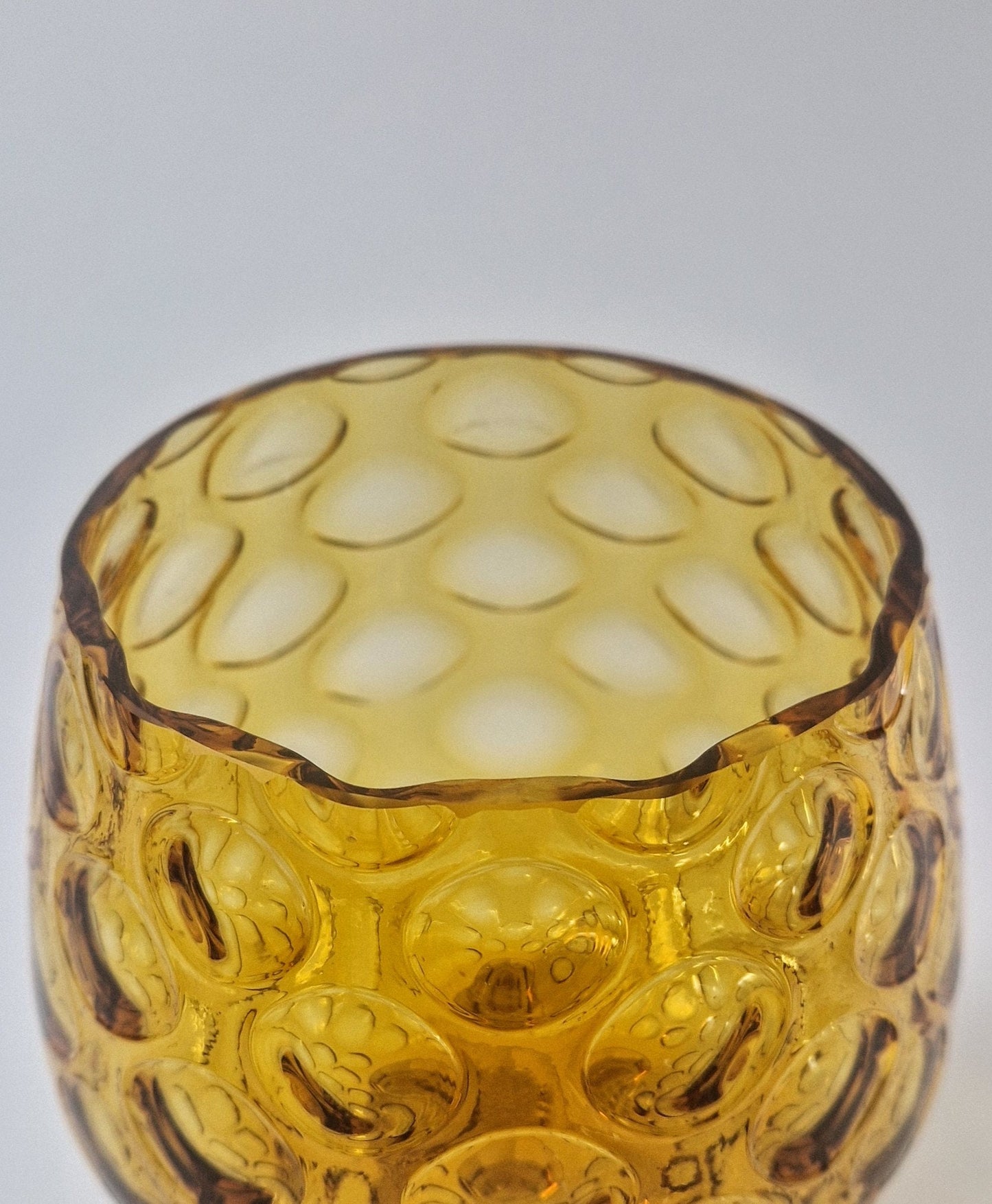 Vintage Amber Optic Glass Brandy Snifter: Cut Glass Stem, c1970s