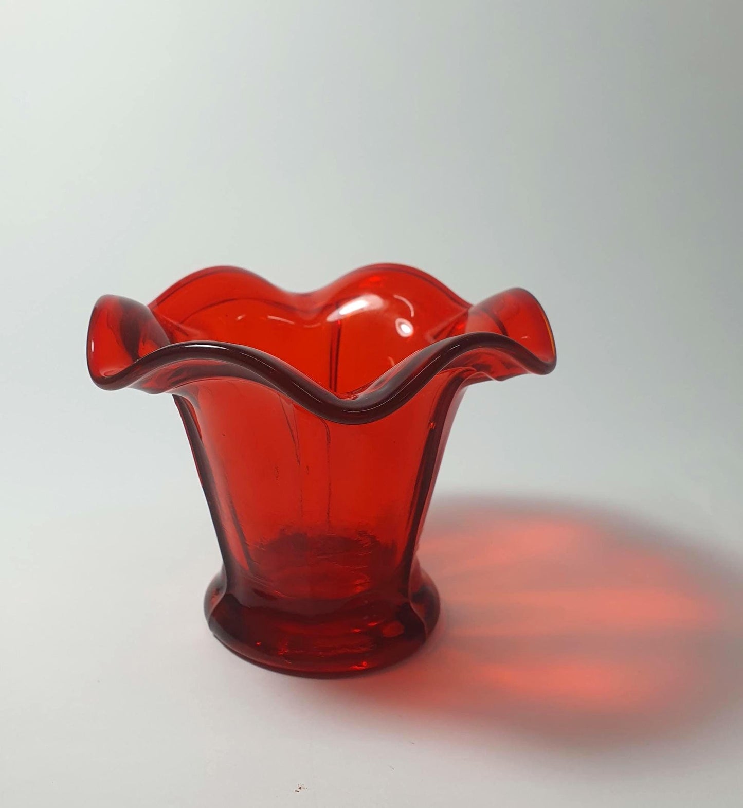 Mid Century Ruby Glass Posy Vase with Frill Rim.  c1960s