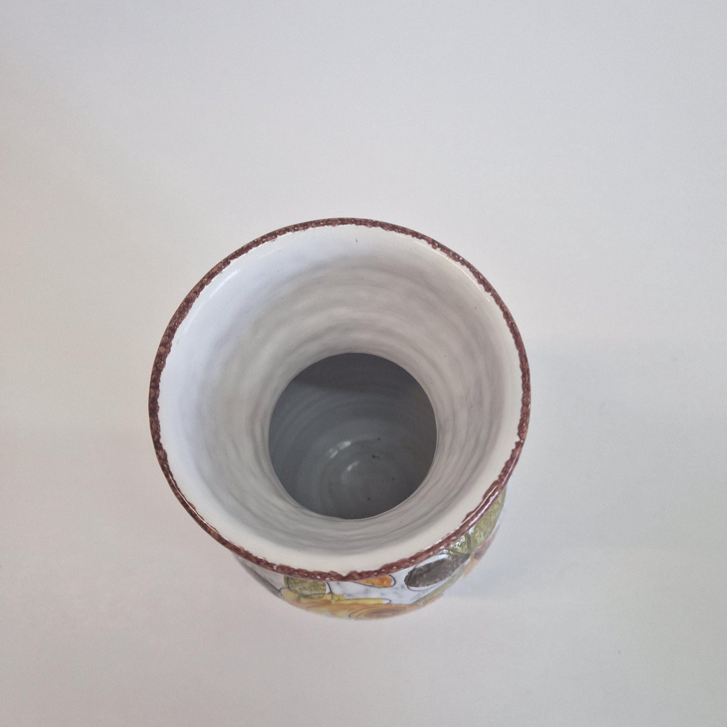 Mid Century Italian Vase, with Hand Painted Flowers and Leaves in Earth Tones.  c1960s