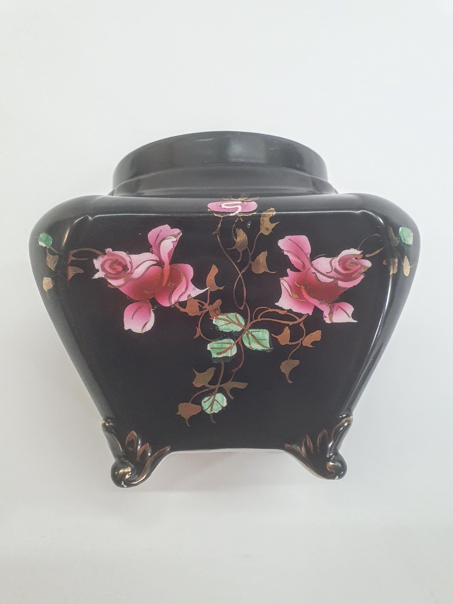 Vintage Art Deco Rose Bowl: Black Soudan JB Posy Bowl, England c1920s