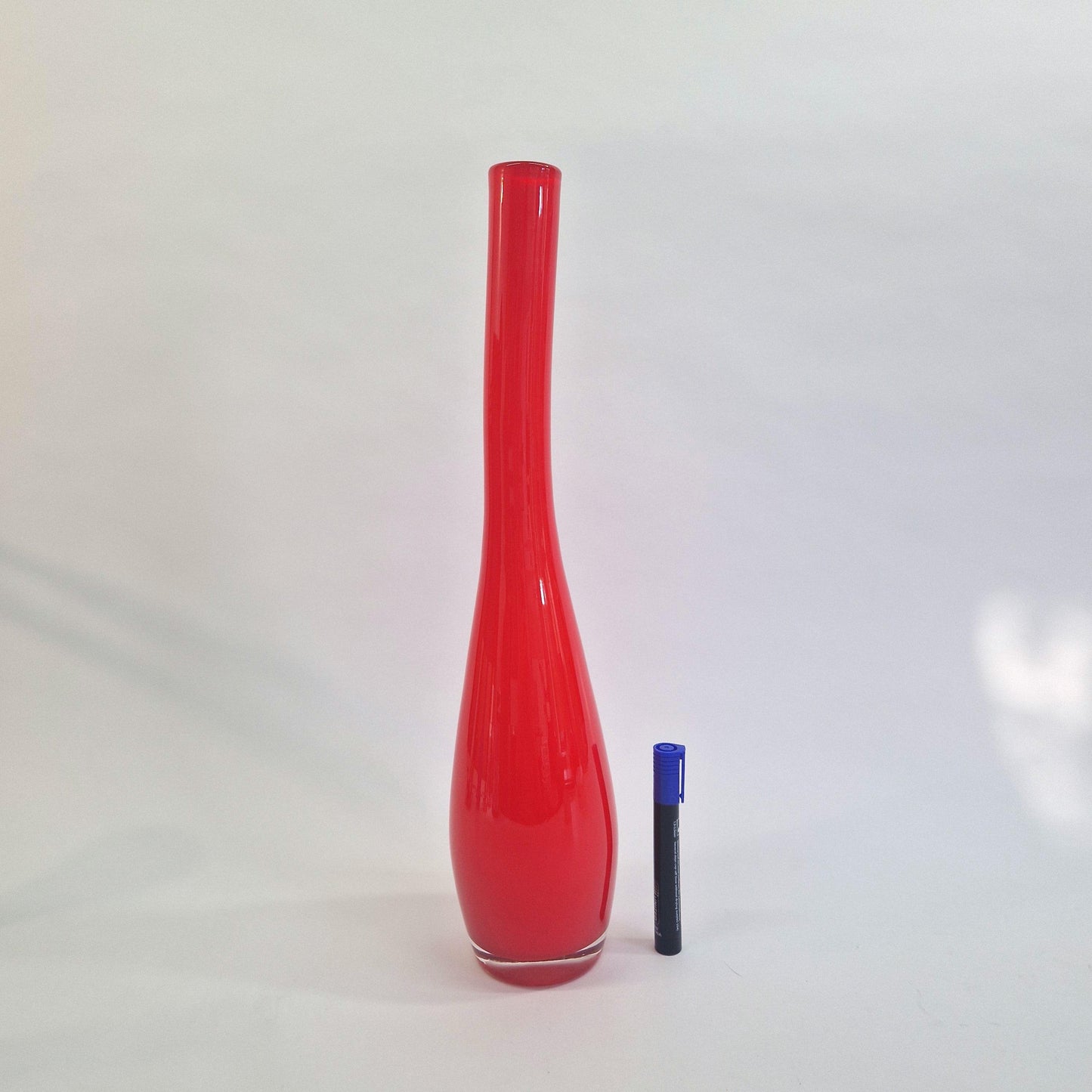 Tall Red Opaque Glass Vase: Mid-Century Murano Art Glass