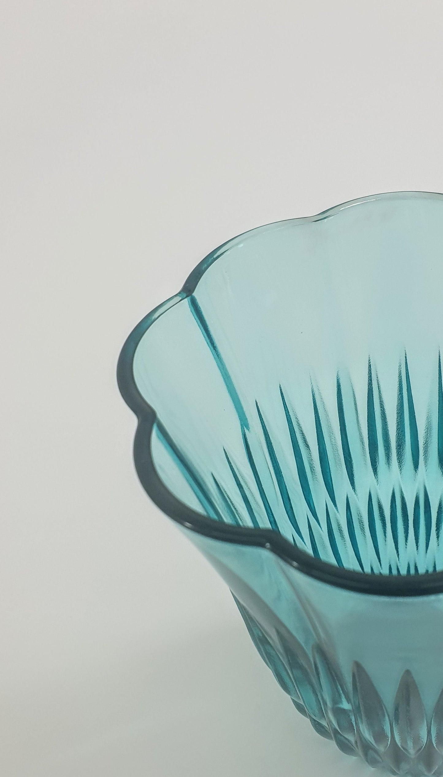 Vintage Turquoise Scalloped Topped Glass Vase.  c1970