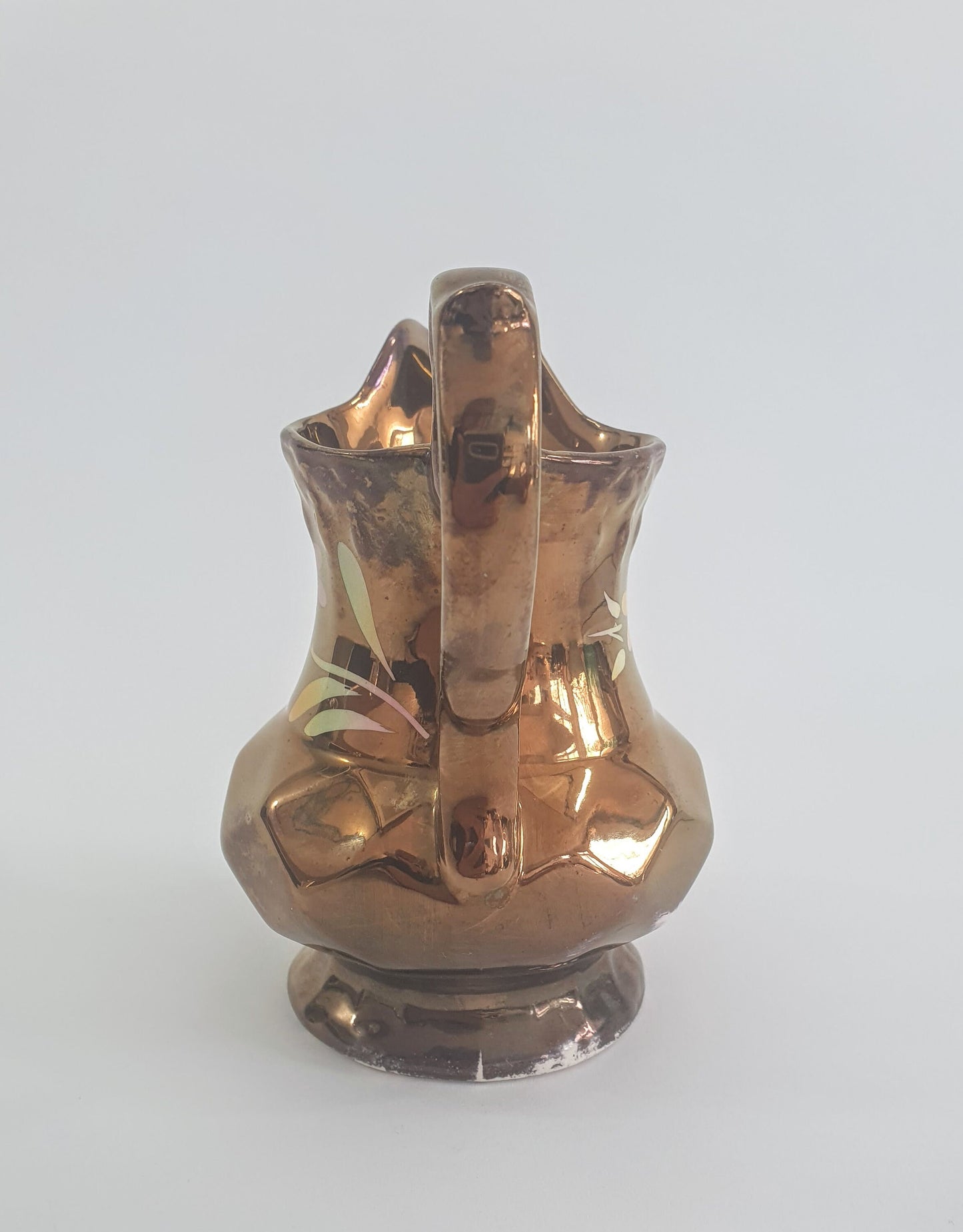 Vintage Wade Copper Lustre with Pink and Yellow Flowers Creamer, Jug, Pitcher. c1950s