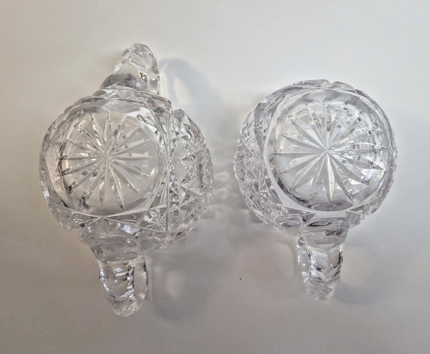 Vintage Hobstar Crystal Glass Sugar Bowl and Creamer. c1900-1920s