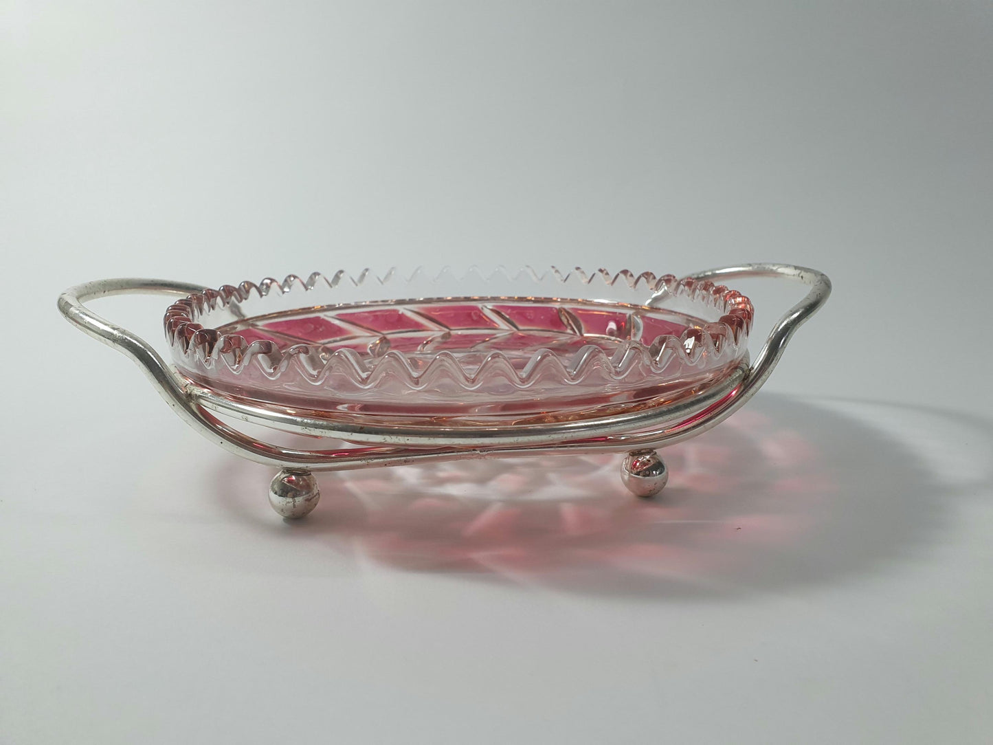 Mid Century Walther Kristallglas Dish with Chrome Serving handles. c 1960/70s