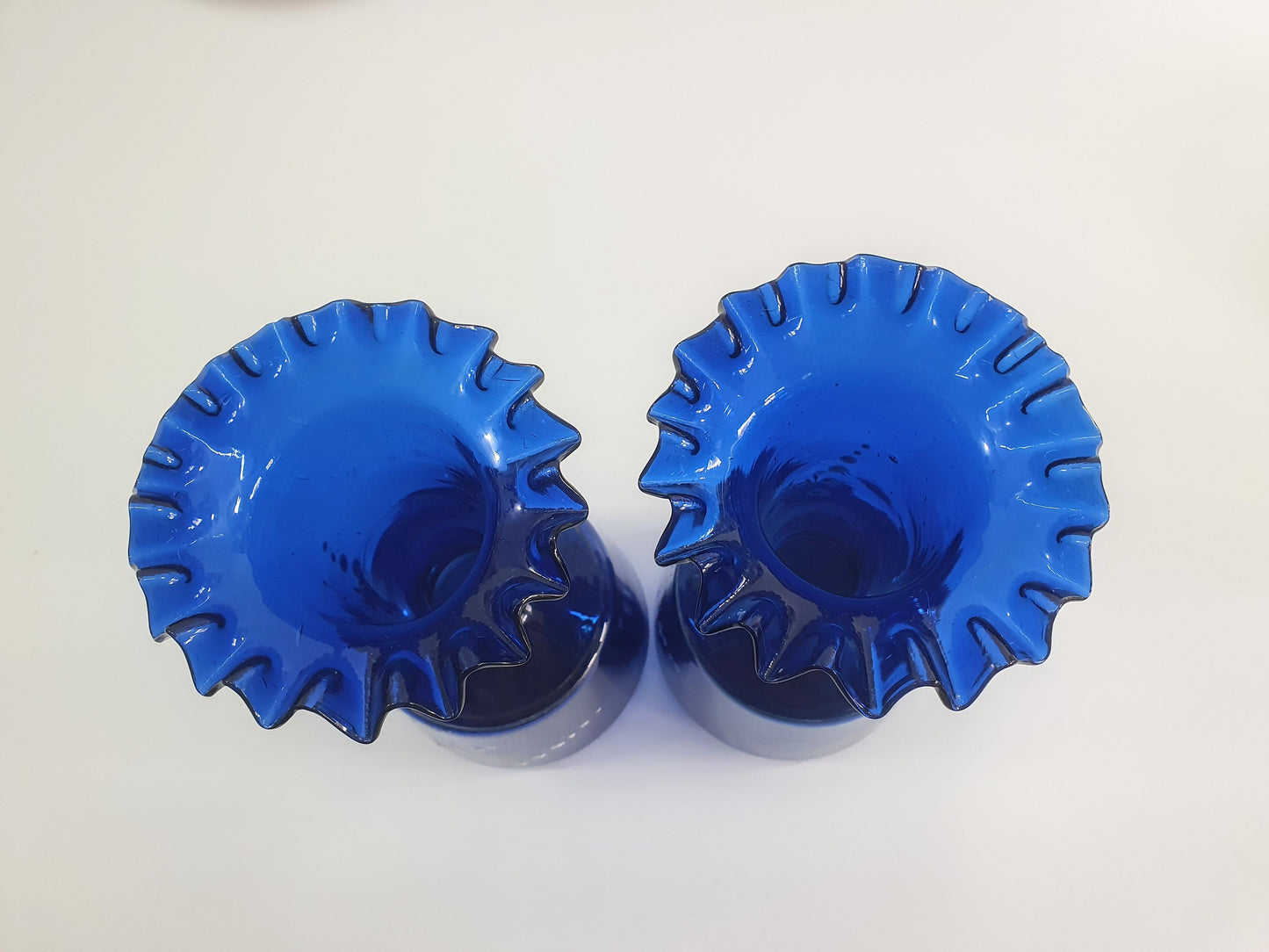 Pair of  Art Nouveau Bristol Blue Vases with Lily of the Valley flowers. 1890-1910