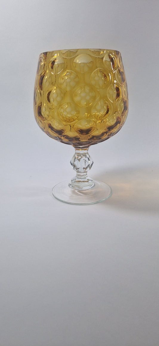 Vintage Amber Optic Glass Brandy Snifter: Cut Glass Stem, c1970s